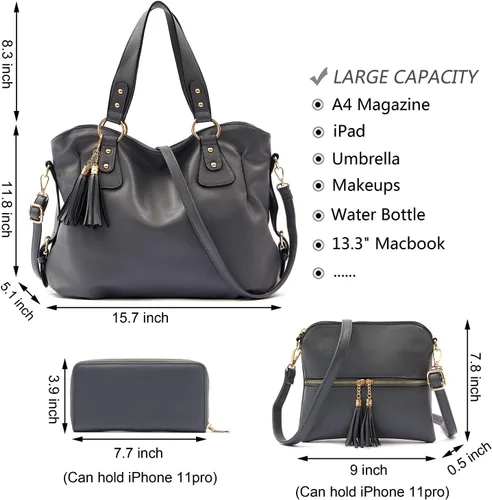 Vista 4 de Qiyuer Juego de carteras y carteras para mujer, bolso grande con cartera, 3