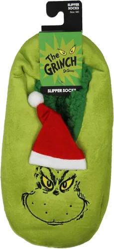 Vista 4 de Bioworld Dr. Seuss The Grinch That Stole - Pantuflas de Navidad con suela antideslizante para mujeres y hombres, The Grinch