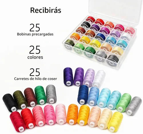 Vista 5 de Kit de hilo de coser de 50 piezas, 25 colores, 400 yardas/carrete con bobinas preenrolladas a juego, hilo de poliéster para máquinas de coser