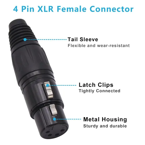 Vista 3 de Conector de cable XLR de 4 pines XLR Conector de enchufe hembra de 4 pines Adaptador de audio para micrófono, negro, 5 PCS