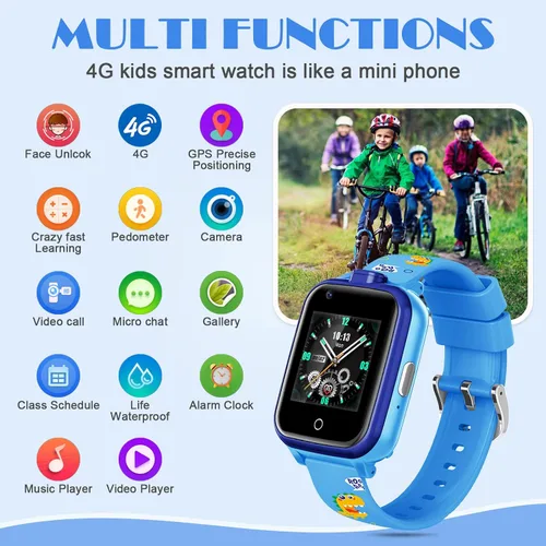 Vista 2 de Relojes GPS 4G para niños, relojes inteligentes, mini teléfono celular con doble cámara, llamadas, SOS, correas de dibujos animados resistentes al