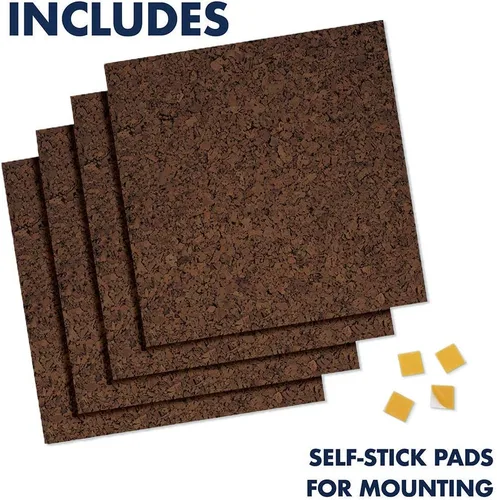 Vista 5 de Cuarteto de placas de corcho, paneles de corcho para tablero de anuncios 12 x 12 x 3/8 pulgadas, marrón oscuro, paquete de 4 (101)