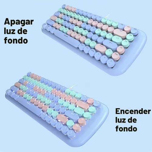 Vista 3 de Lomiluskr Lindo teclado mecánico con cable colorido para niñas y niños, teclas redondas, 84 teclas compactas, 10 efectos de iluminación Azul