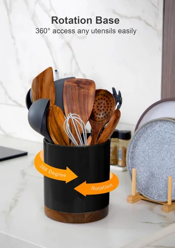 Vista 3 de Nucookery Soporte giratorio para utensilios de cocina de 360°, 7.2 pulgadas, organizador de utensilios de cocina de cerámica blanca, decoración