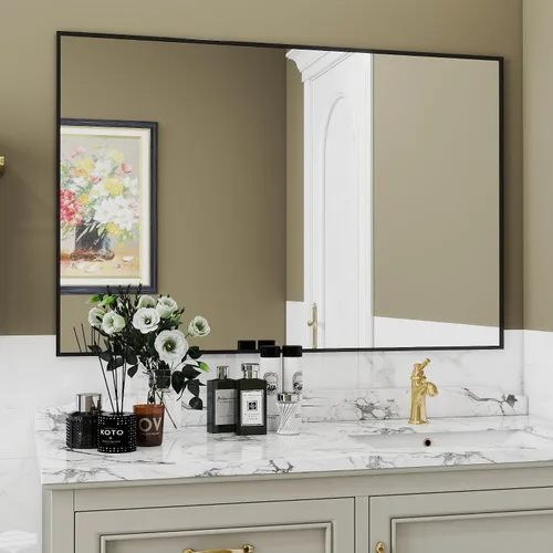 Vista 13 de [Usado] Espejo de baño con marco negro mate, espejo rectangular de tocador de 55 x 30 pulgadas, espejo de pared rectangular grande, antioxidante