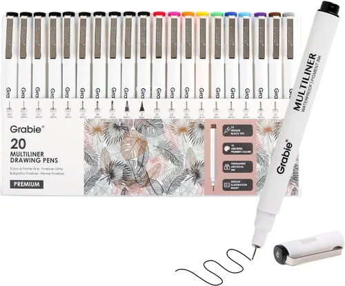 Vista 9 de Grabie Bolígrafos Micro Fineliner, 10 bolígrafos de dibujo impermeables 10-Multicolor