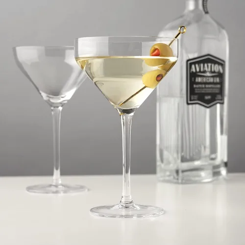 Vista 4 de Viski Vasos de Martini en ángulo, vasos de cóctel de cristal premium, vasos para el hogar y el bar, copas de cóctel con tallo, juego de regalo