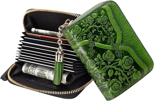 Vista 6 de PIJUSHI Bolsos cruzados para mujer, bolsos de diseñador para mujer, bolsos de mano de cuero genuino, cartera floral de diseño floral, cartera