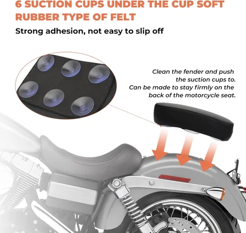 Vista 4 de Alpha Rider Asientos de motocicleta - Rectangular Pillion Pasajero Pad Seat 6 Ventosa Para Harley Custom Chopper