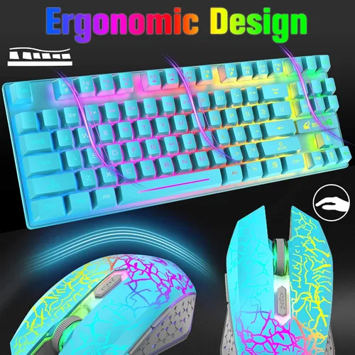 Vista 7 de LexonElec Combo de teclado y mouse inalámbricos para juegos, batería recargable de 3800 mAh con retroiluminación arcoíris, teclado de sensación