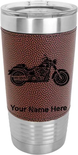 Vista 13 de LaserGram - Vaso de 20 onzas con aislamiento al vacío, estilo motocicleta, grabado personalizado incluido (piel sintética, estilo béisbol)