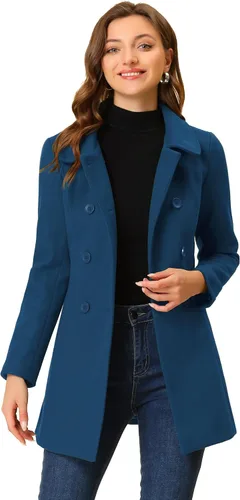 Vista 29 de Allegra K Abrigo Largo De Invierno Con Cuello Peter Pan Y Doble Botonadura Para Mujer Beige