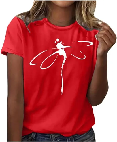 Vista 89 de Camiseta con estampado de animales para mujer, camiseta de libélula divertida, linda camiseta de manga corta, blusa de primavera 2023, camisas