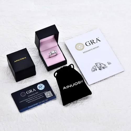 Vista 6 de AINUOSHI Anillo de compromiso de moissanita de 2 a 4 quilates, anillo de boda de 3 piedras para mujer, plata de ley 925, anillos de compromiso