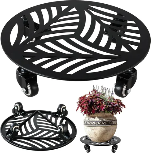 Vista 23 de 1 paquete de 30 cm de gran organizador de plantas de metal con 3 ruedas de PU metálicas, soporte rodante para plantas con ruedas para interiores
