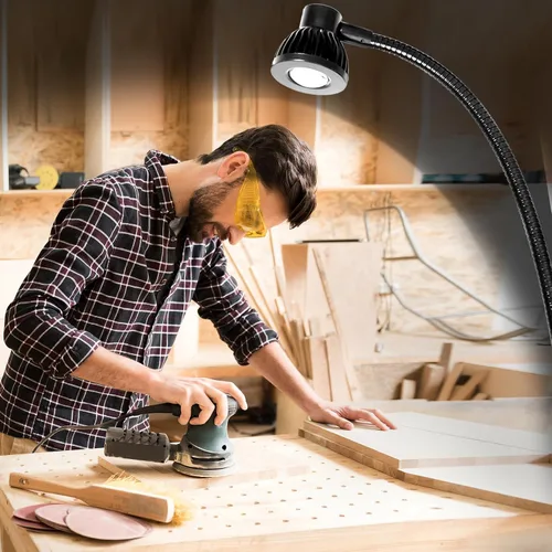 Vista 5 de Hersi Lámpara de escritorio de brazo flexible de 5 W y 35 pulgadas de largo, luz LED de trabajo de arquitecto de metal con abrazadera, lámpara