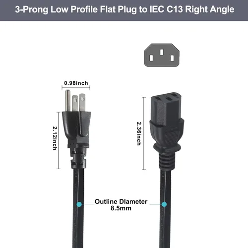 Vista 5 de Cable de alimentación para computadora de 1 pie - 1 paquete de 16 Negro 1 paquete