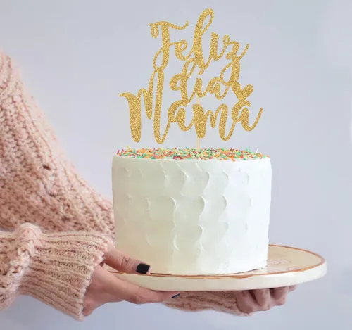 Vista 6 de Decoración para tartas de Feliz Dia Mama con purpurina dorada, decoración del día de la madre, mejor mamá de todos los tiempos, suministros