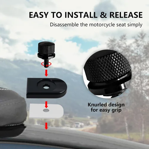 Vista 3 de Cromo plateado para perno de asiento Harley Perno/tornillo de acero inoxidable con cubierta de perilla de montaje Compatible con Harley-Davidson