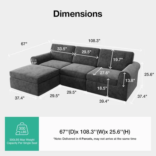 Vista 2 de Novilla Sofá modular de 108 pulgadas, sofás modulares modulares para sala de estar y dormitorio, funda extraíble de chenilla, sofá nube con soporte