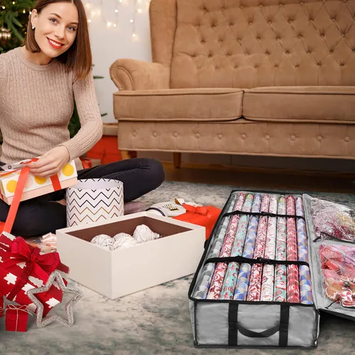 Vista 2 de ProPik Contenedores de almacenamiento de papel de regalo, organizador de papel de regalo debajo de la cama, de 41 x 14 x 6 pulgadas, se adapta a