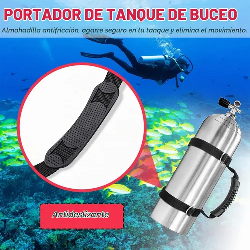 Vista 3 de Soporte de tanque de buceo, correa ajustable de acero inoxidable 316 de alta resistencia, correa de transporte de cilindro de aire con mango