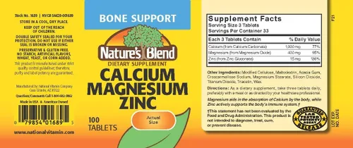 Vista 2 de Nature's Blend Tabletas de calcio y magnesio y zinc, sin sabor, 100