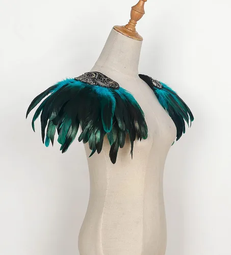 Vista 6 de L'VOW Correa de hombro para mujer gótica de plumas naturales para disfraz de carnaval de Halloween