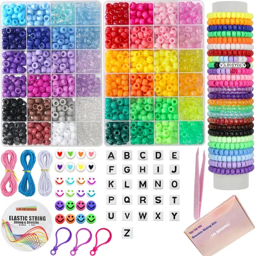 Vista 11 de LIS HEGENSA Cuentas de Pony a Granel, Cuentas Kandi para Hacer Collares de Joyería, Trenzado de Cabello, Kits de Fabricación de Pulseras, Cuentas