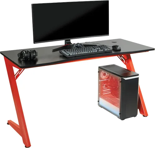 Vista 5 de OSP Home Furnishings Beta Battlestation - Escritorio para juegos con luces LED RGB Bluetooth, color rojo mate
