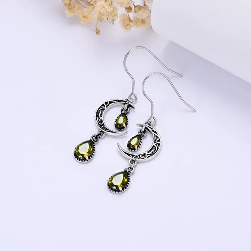 Vista 4 de VONALA Aretes de luna para mujer, plata de ley 925, aretes colgantes de luna celta, esmeralda, amatista, rubí, zafiro, rosa, peridoto, aguamarina