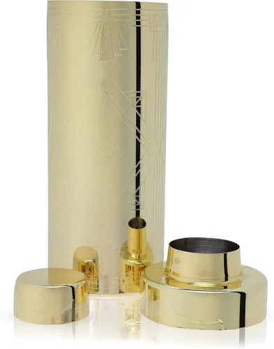 Vista 7 de Viski Art Deco - Coctelera de acero inoxidable grabada de 24 onzas con colador y acabado dorado