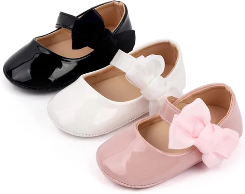 Vista 2 de Uineky Zapatos de vestir para bebés y niñas recién nacidas, zapatos planos estilo Mary Jane, antideslizantes, ligeros, suela suave, zapatos de boda