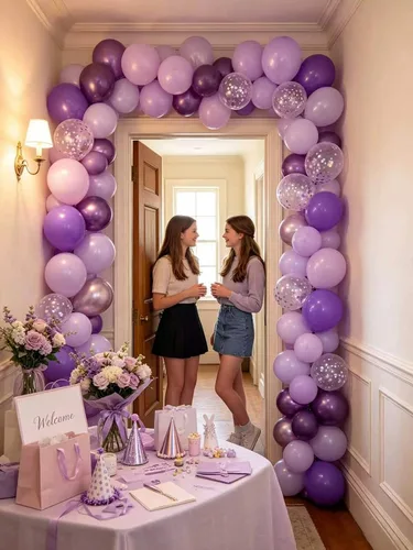 Vista 8 de Globos morados, 60 globos de látex de color morado claro y perla metálica, globos de confeti para cumpleaños, baby shower, despedida de soltera