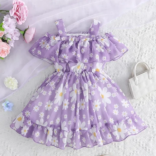 Vista 9 de Vestido de verano para niñas pequeñas, vestido de princesa de gasa, vestido de tutú floral, ropa de playa con tirantes, falda de verano para niña