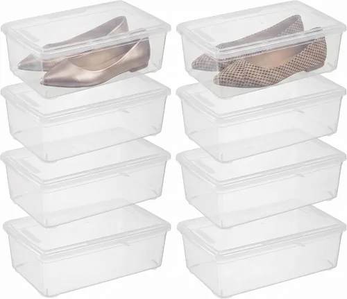 Vista 3 de novelinks Paquete de 6 cubos de almacenamiento transparentes de 6 cuartos de galón con tapas, cajas apilables de almacenamiento de zapatos