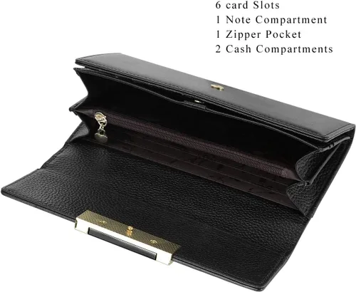 Vista 3 de HAWEE Trifold Wallet para mujer Cuero Genuino Elegante Femenino Tarjeta de Crédito Tarde Bolso de Embrague HW-CS-AX512-1