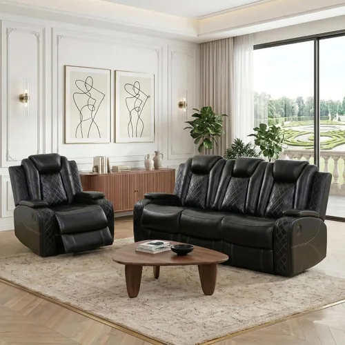 Vista 16 de Sillón reclinable eléctrico para sala de estar, silla reclinable de cuero con LED/almacenamiento, muebles reclinables de 1 plaza, sofá de cuero Negro