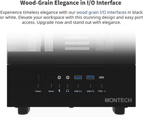 Vista 4 de MONTECH XR-B, chasis para PC de torre media ATX Gaming, ventiladores ARGB PWM de 3x120mm preinstalados, panel de vidrio templado de doble vista