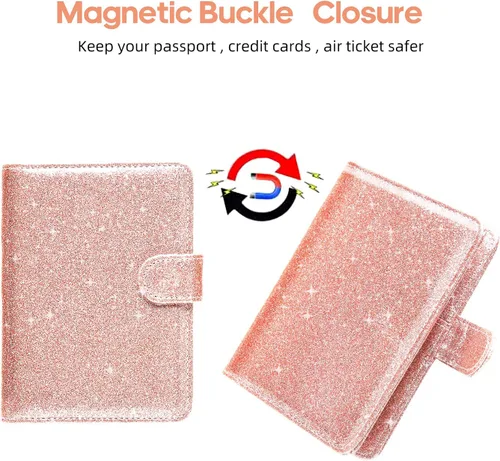 Vista 5 de MCmolis Estuche para pasaporte y tarjeta de vacunación Combo - Funda de cuero para documentos de viaje, protector con hebilla magnética, Escarcha
