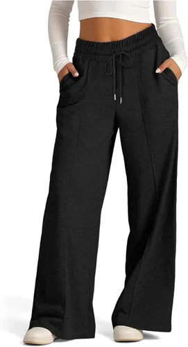 Vista 2 de YMADREIG Pantalones deportivos de pierna ancha para mujer, con cordón elástico, cintura alta, holgados, casuales, para entrenamiento, con bolsillos