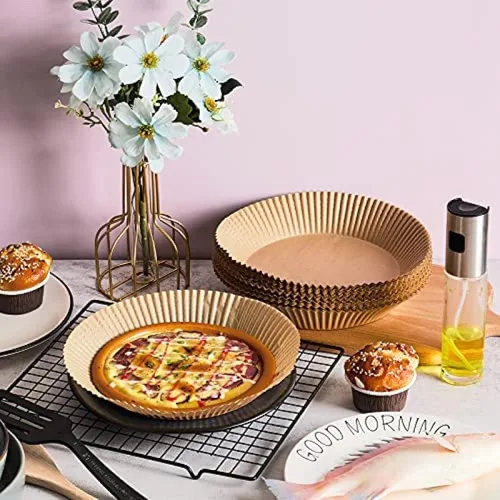 Vista 5 de 200 PCS Air Fryer Parchment Paper Liners Non-Stick Disposable Basket Unperforated Round for Baking Roasting Microwave (6.3 Inches, Natural) Natural