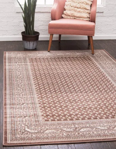 Vista 15 de Unique Loom Williamsburg Collection - Alfombra tradicional con borde central de puntos, alfombra de pasillo de 2 pies 9 pulgadas x 9 pies 10 Beige