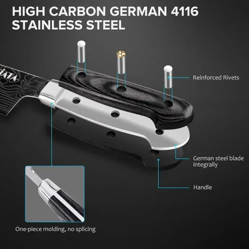 Vista 4 de MOSFiATA - Cuchillo de chef de 10 pulgadas súper afilado, cuchillo de cocina profesional con protector de dedos en caja de regalo, cuchillo