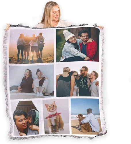 Vista 10 de FrameStory Manta personalizada con fotos y texto, totalmente personalizable con tus fotos y mensajes, manta tejida de mezcla de poliéster de algodón