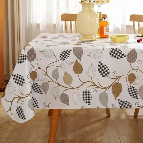 Vista 9 de Mantel de vinilo para primavera y verano con reverso de franela rectangular de 52 x 70 pulgadas, 100% impermeable y resistente al aceite, mantel