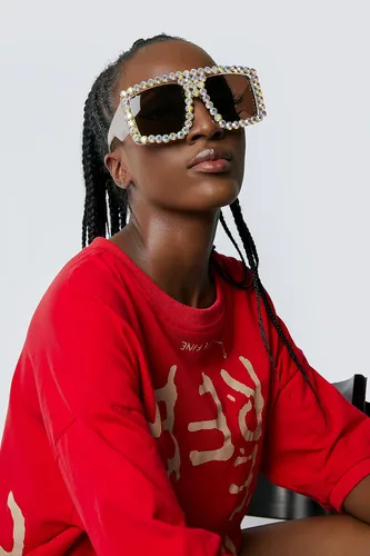 Vista 6 de FEISEDY Gafas de sol cuadradas con diamantes para mujer, estilo retro, con diamantes de imitación brillantes, B2916