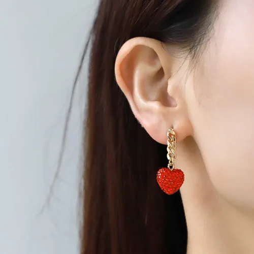 Vista 2 de Aretes de corazón rojo con forma de corazón y corazón de amor, regalo de San Valentín