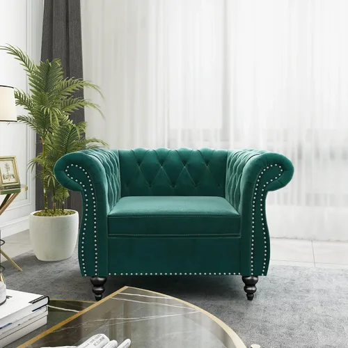 Vista 11 de RARZOE Chesterfield - Silla contemporánea de terciopelo Chesterfield, silla de club de terciopelo, silla Chesterfield con brazos enrollados de Azul