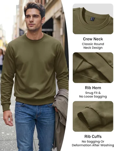 Vista 6 de MAGCOMSEN - Sudadera de cuello redondo para hombre, manga larga, casual, de forro polar cálido Verde militar